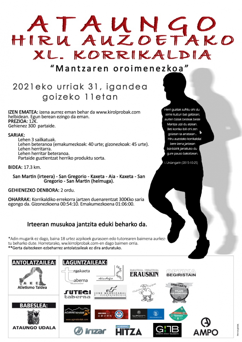 ATAUNGO HIRU AUZOTAKO KORRIKALDIA XL MANTZAREN OROIMENEZKOA - Inscríbete