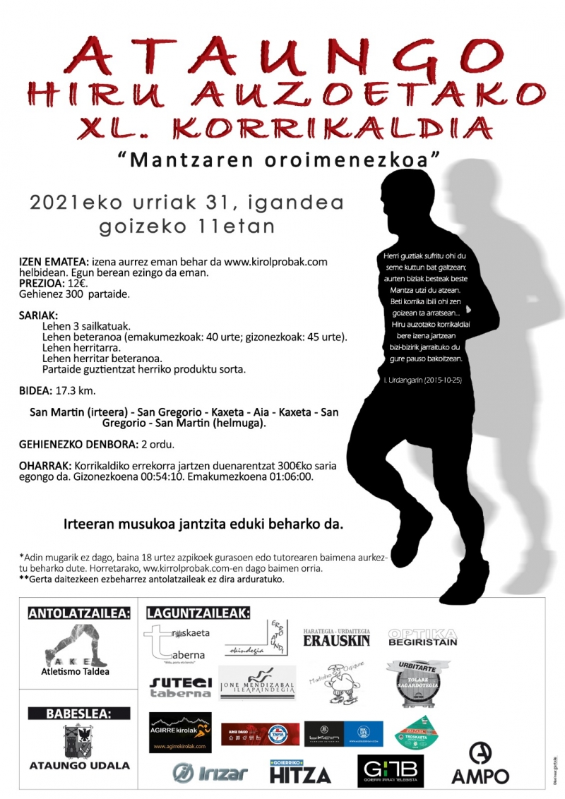 ATAUNGO HIRU AUZOTAKO KORRIKALDIA XL MANTZAREN OROIMENEZKOA - Inscrivez-vous