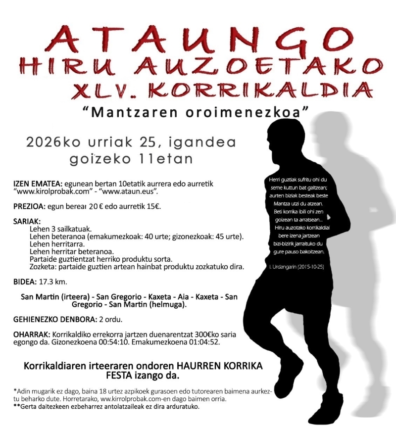 ATAUNGO HIRU AUZOTAKO KORRIKALDIA XLV MANTZAREN OROIMENEZKOA - Inskriba zaitez