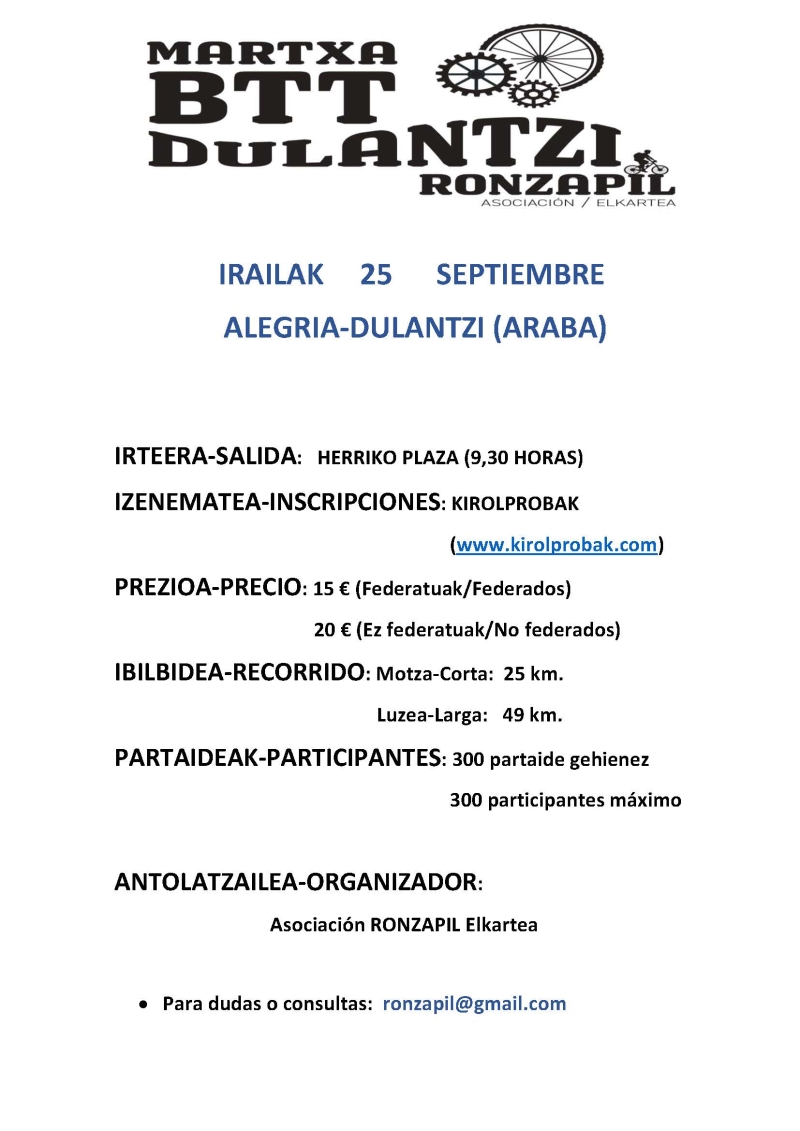 XVII MARTXA BTT DULANTZI - Inscríbete