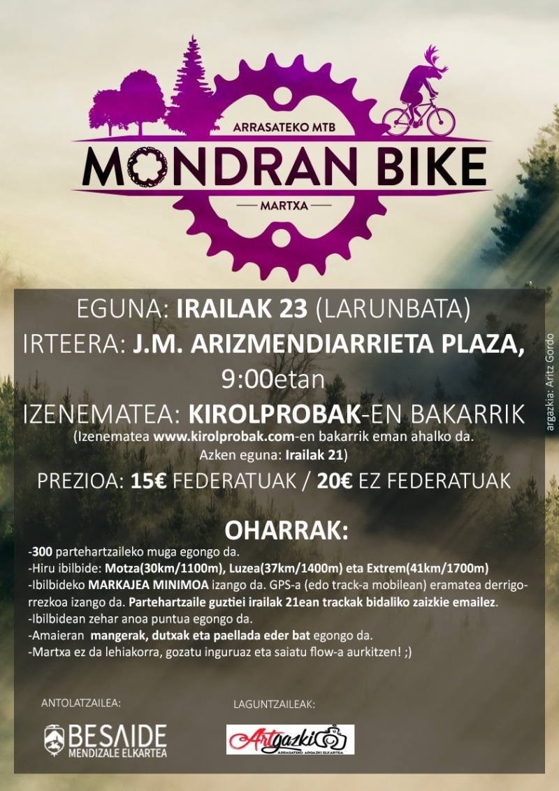 MONDRAN BIKE 2023 - ARRASATEKO MTB MARTXA - Inskriba zaitez MONDRAN BIKE 2023 - ARRASATEKO MTB MARTXA - Inskriba zaitez