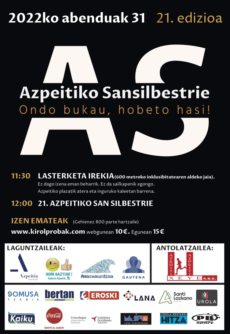 21. AZPEITIKO SANSILBESTRIE - Inscrivez-vous